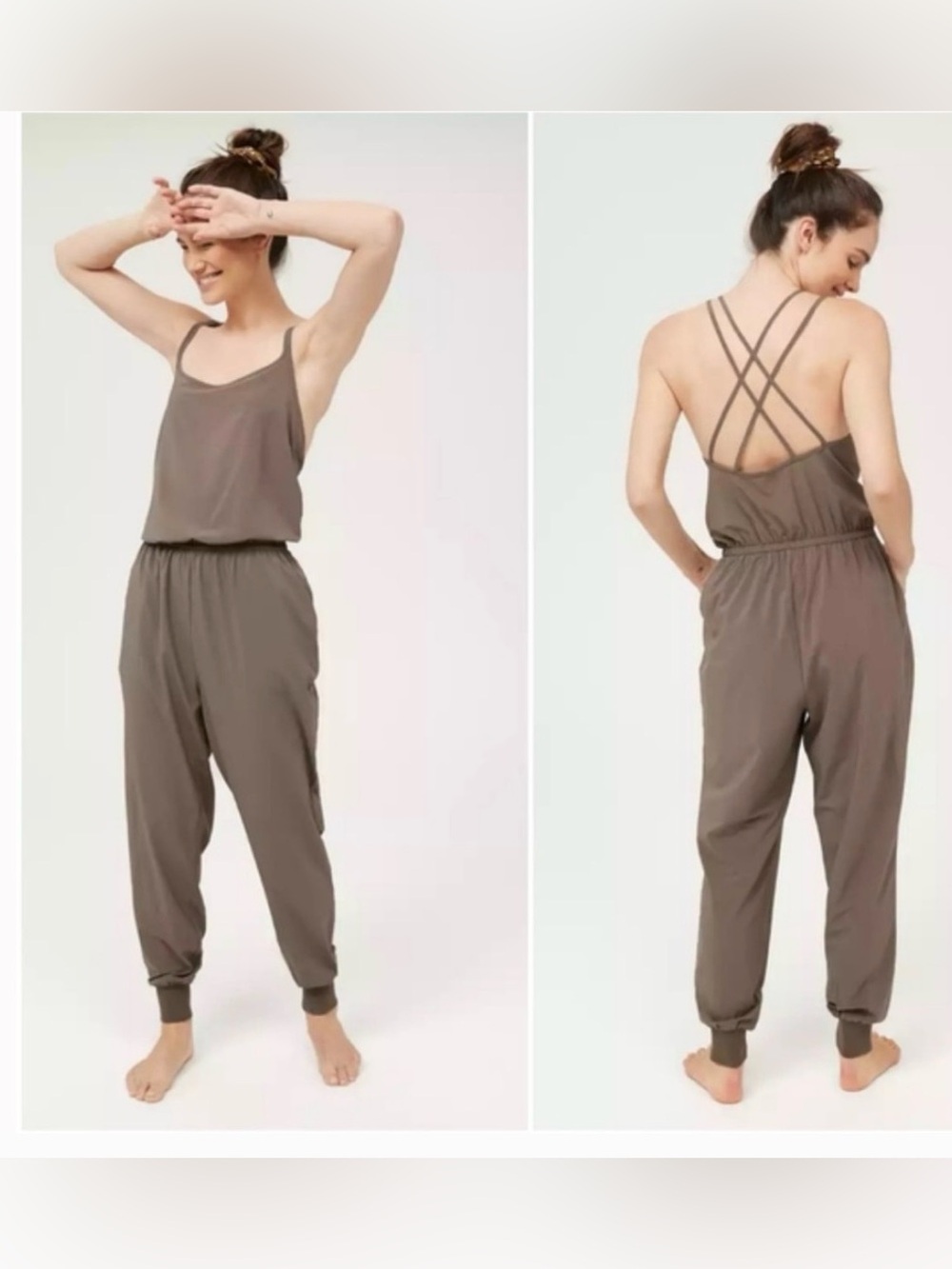 Aerie Offline Strappy Back Jumpsuit Olive Green Medium w/ pockets jogger pants